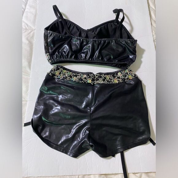 Glamour mature faux leather rocker goth Dance Custom solo costume 2 piece LA - Picture 5 of 13